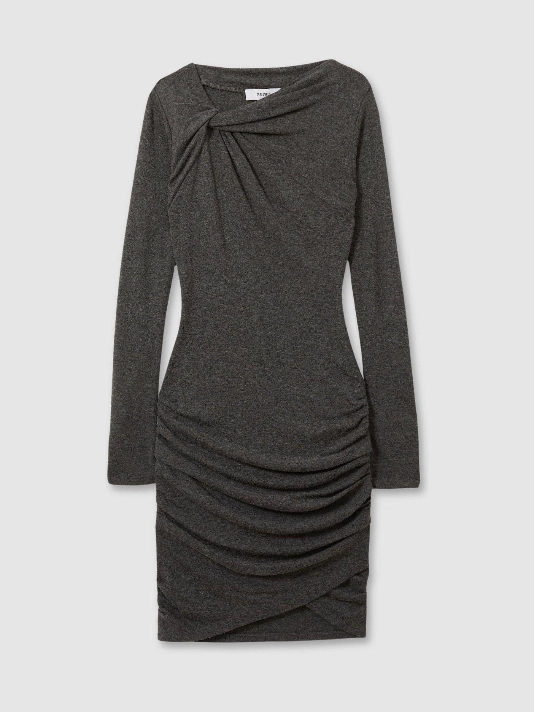 Knitted Twist Detail Mini Dress in Grey Product Image