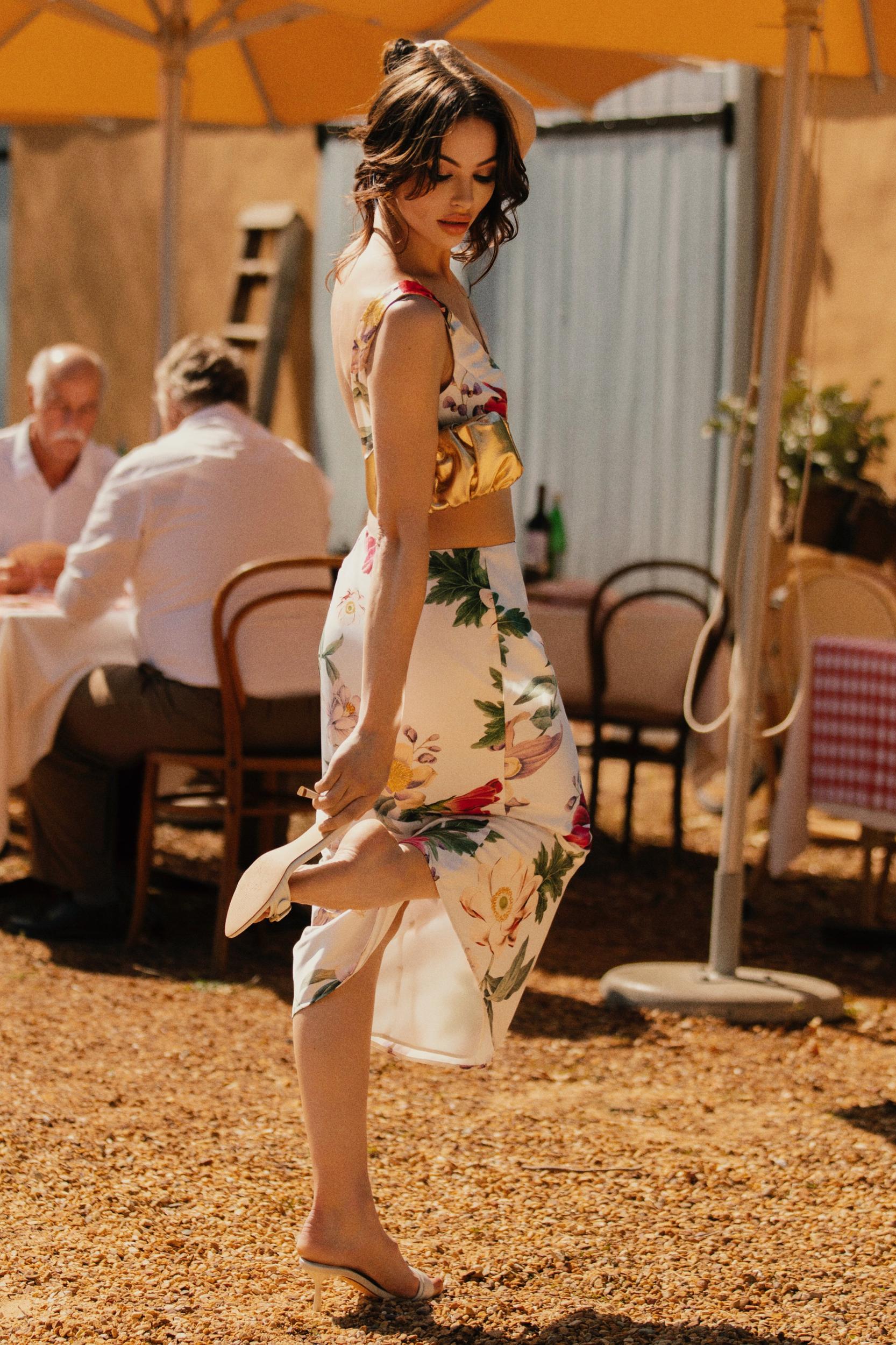 Viviana Satin Midi Skirt - Bella Rosa Print Product Image