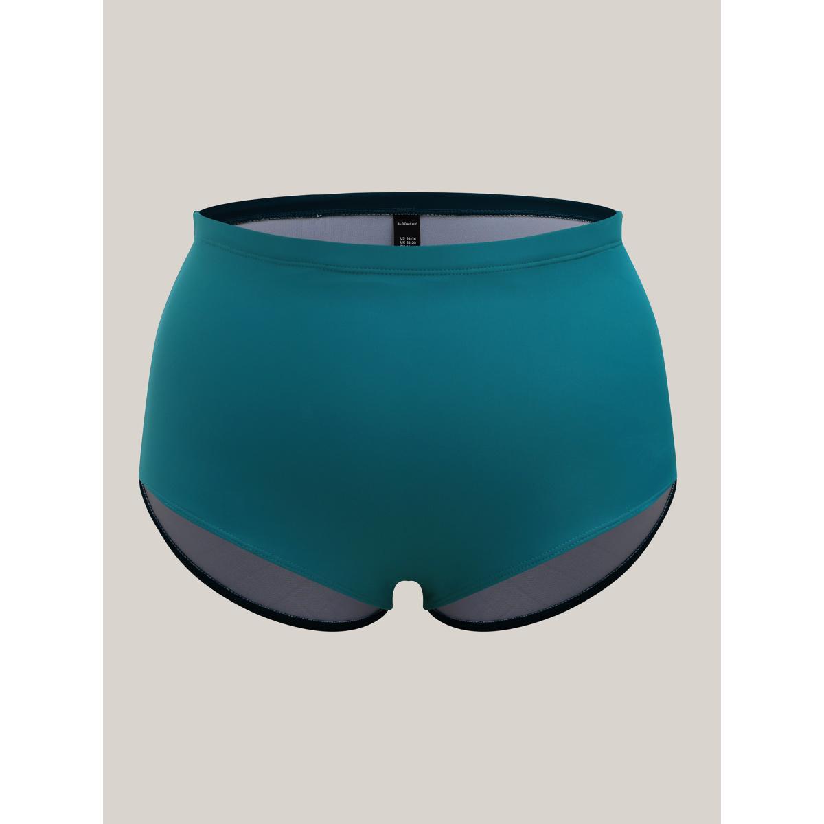 Plus Size Tropical Print Adjustable Drawstring Swim Dress Women's Swimwear Cyan Resort Bodycon Heart neckline High stretch Curve Swim Dresses BloomChic 18-20/2X Product Image