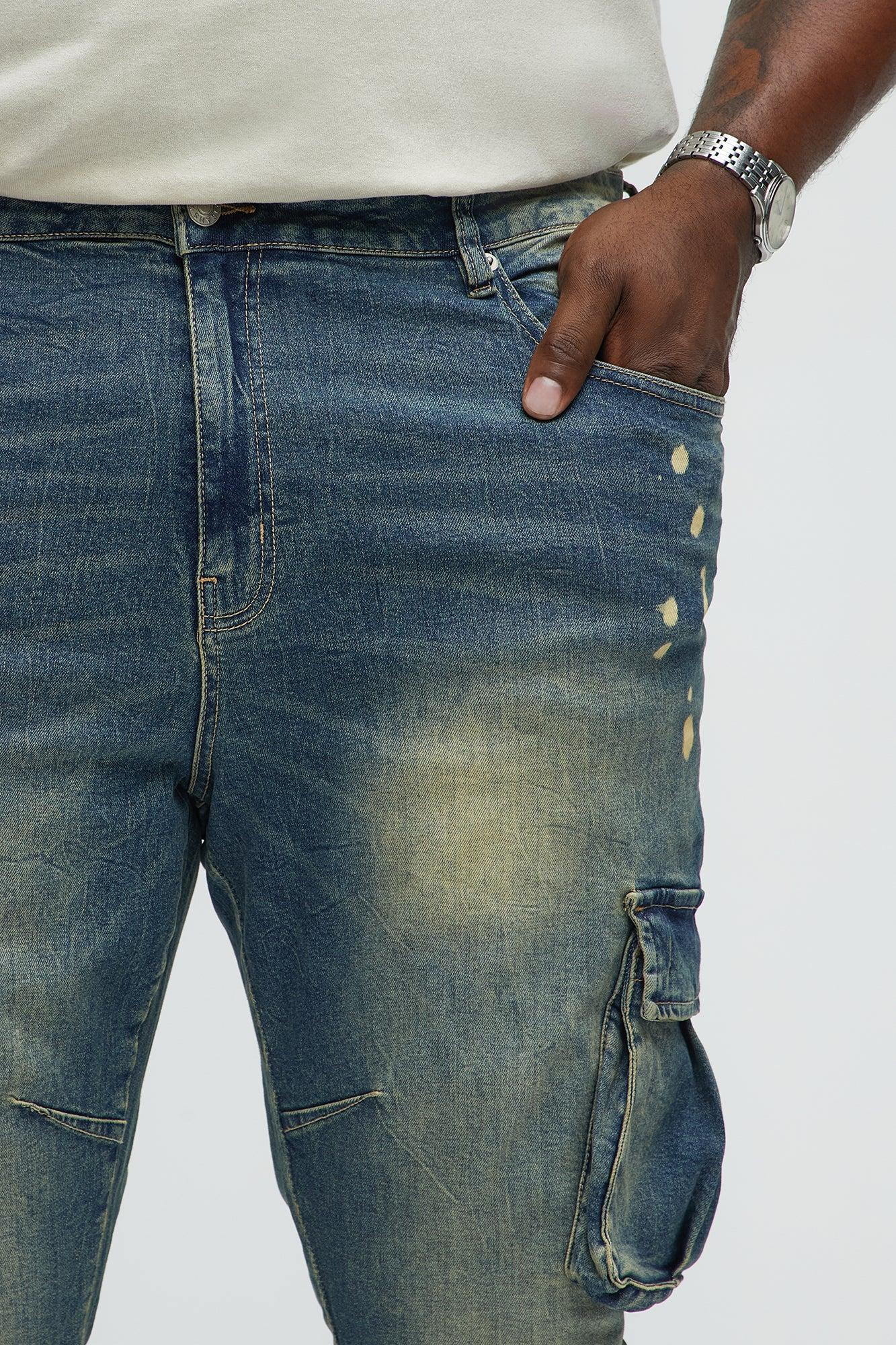 With Me Bleach Splatter Cargo Skinny Jeans - Vintage Blue Wash Product Image