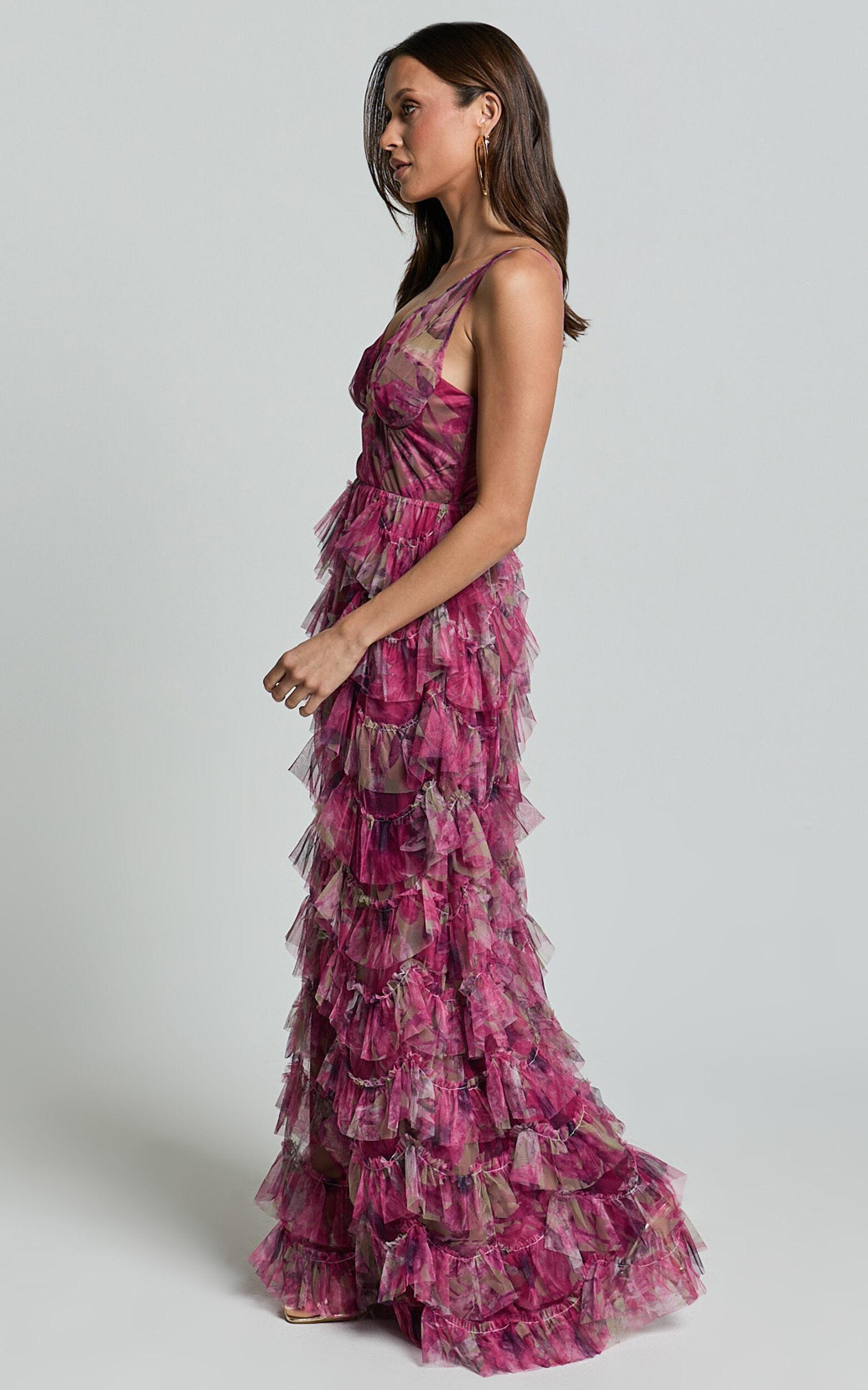 Amalie The Label - Josette Tulle Tiered Maxi Dress in Pink Floral Product Image
