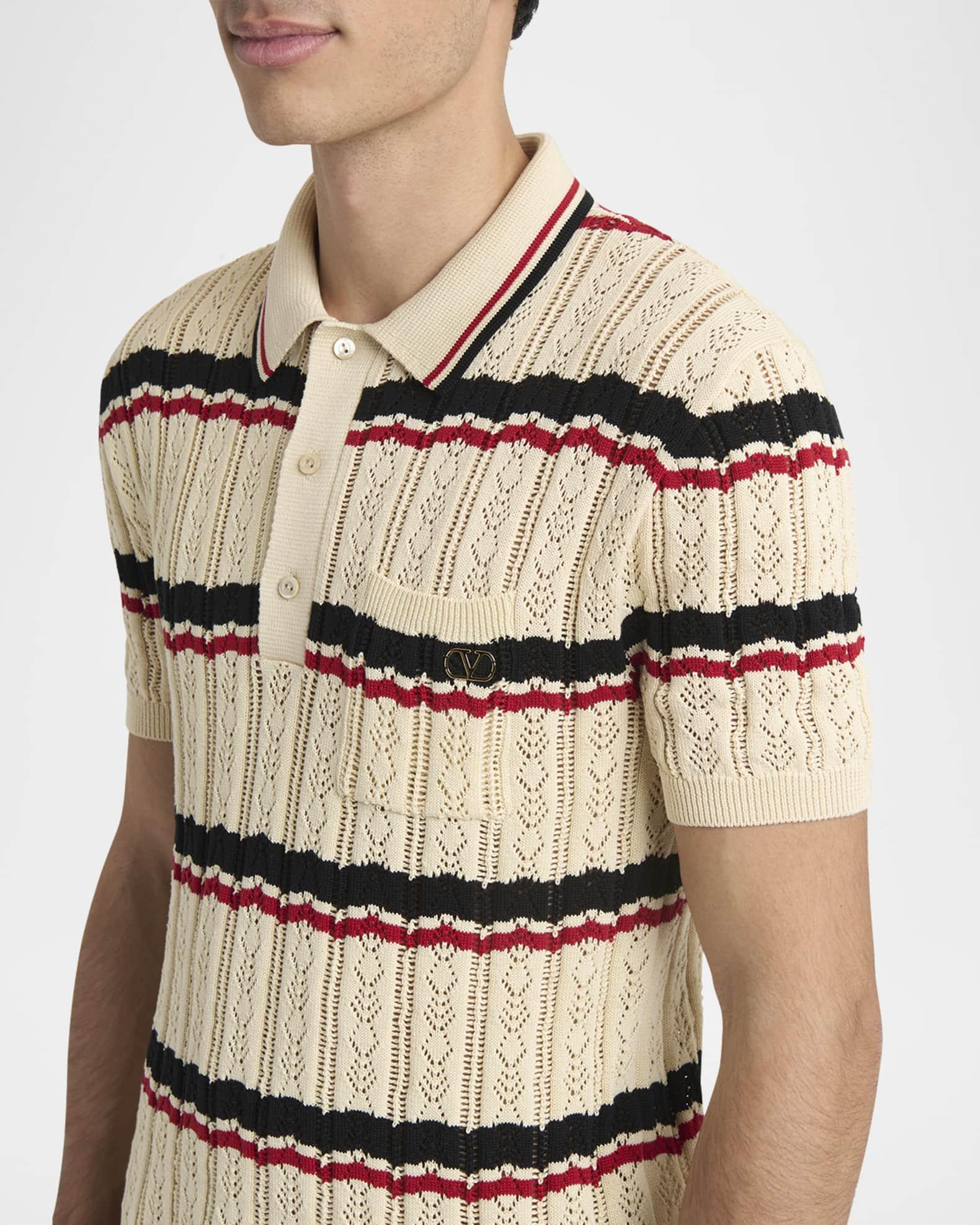 Men's Stripe Cotton Eyelet VLogo-Pocket Polo Shirt Product Image