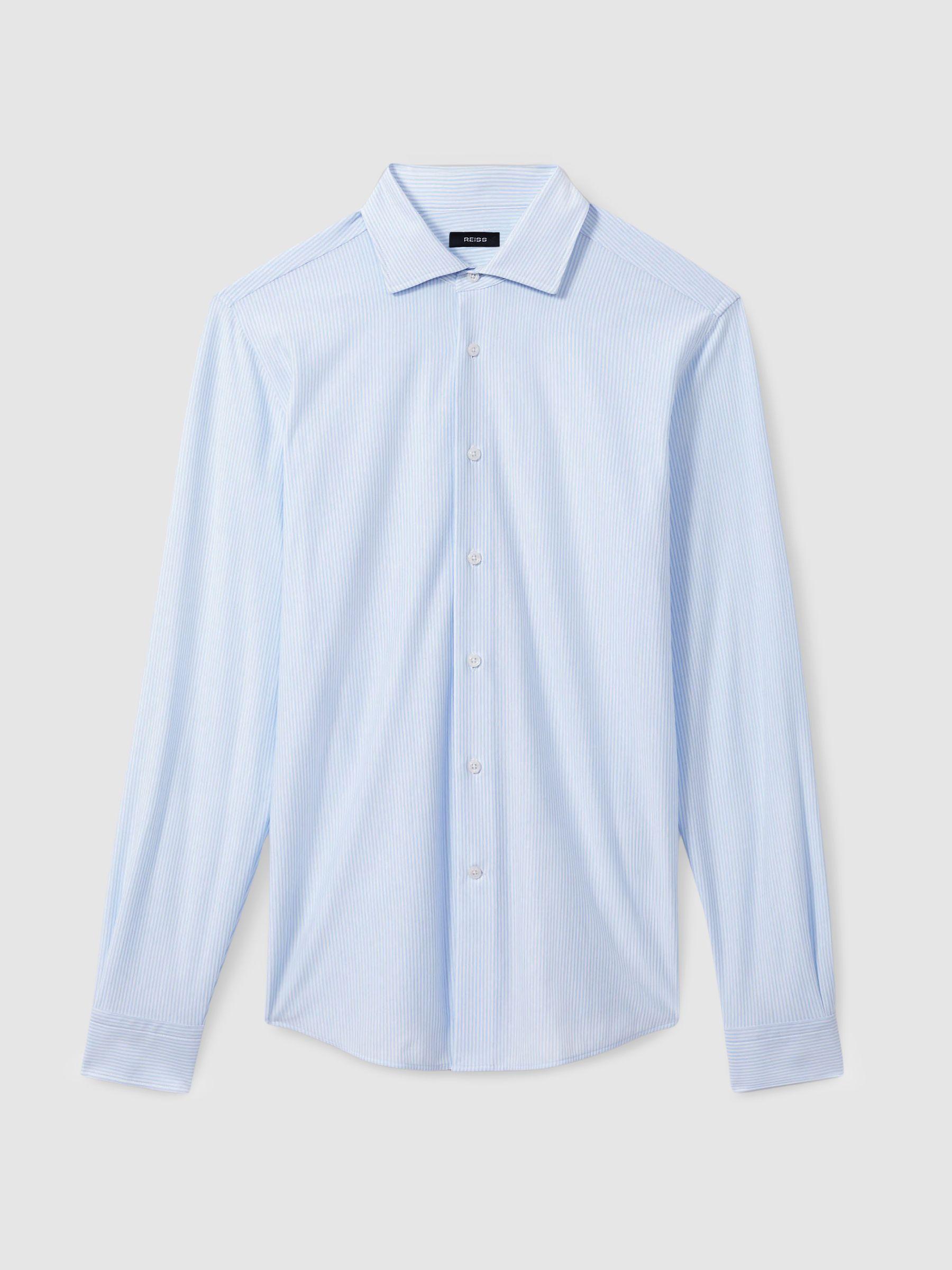 Cotton-Blend Cutaway-Collar Striped Shirt in Blue Stripe Product Image