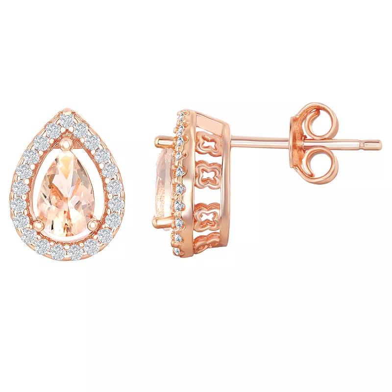Sterling Silver Pear-Shaped Morganite Cubic Zirconia Stud Earrings, Women's, Pink Tone Product Image