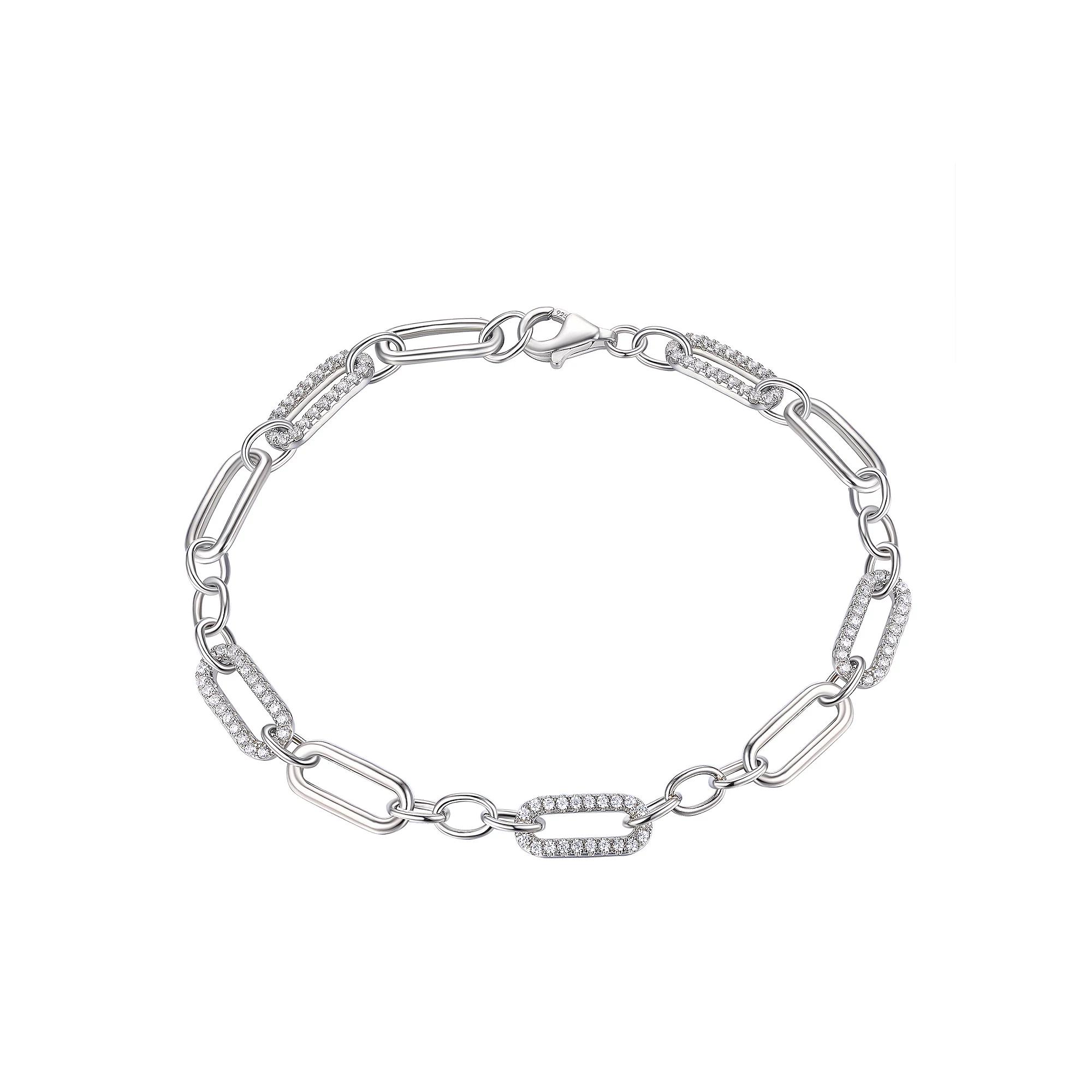 Argento Forte Platinum Over Silver Cubic Zirconia Link Chain Bracelet, Women's, Size: 8", Sterling Silver Product Image