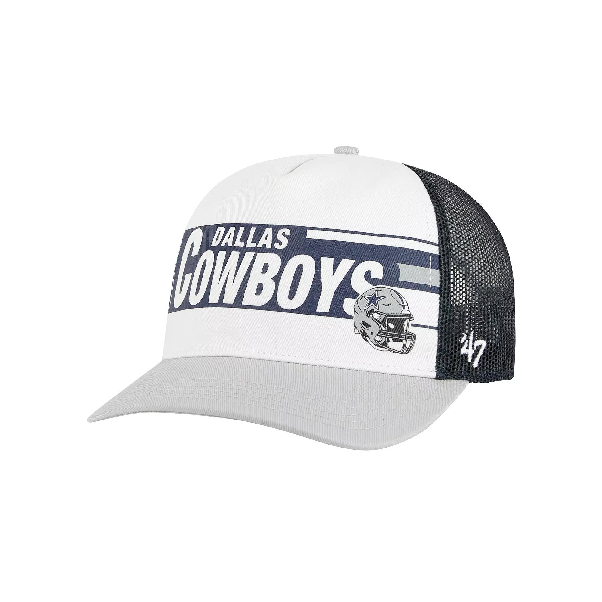 Men's '47 White/Gray Dallas Cowboys Stack Line Hitch Trucker Adjustable Hat Product Image