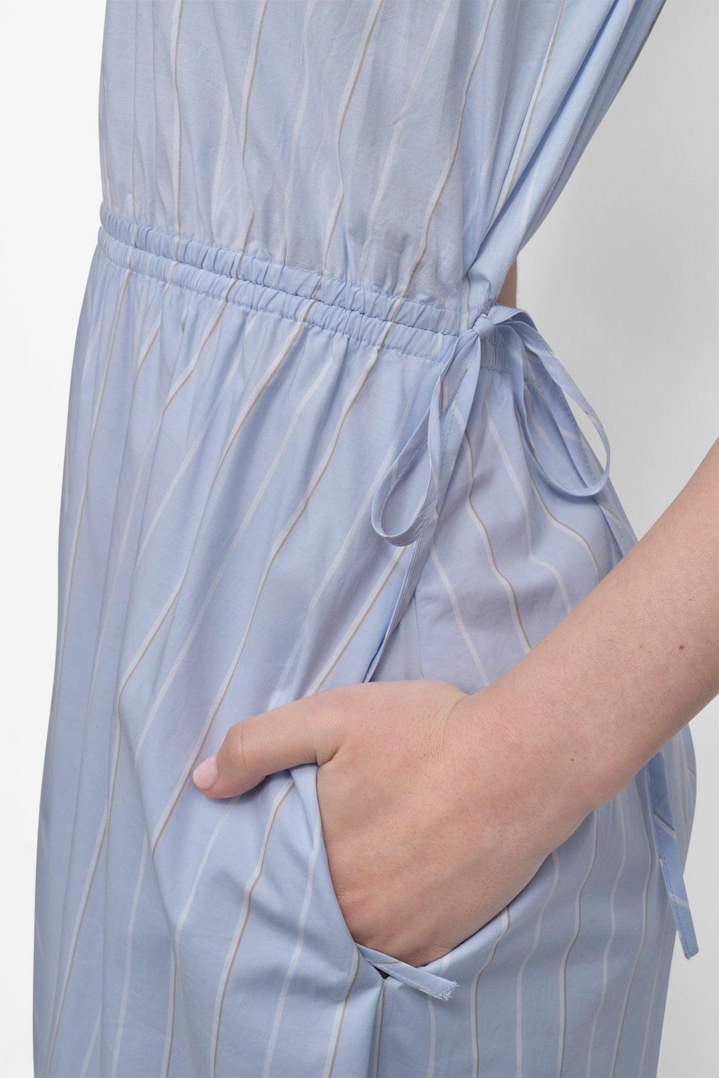 CUTOUT PINSTRIPED MIDI SHIRT DRESS Product Image