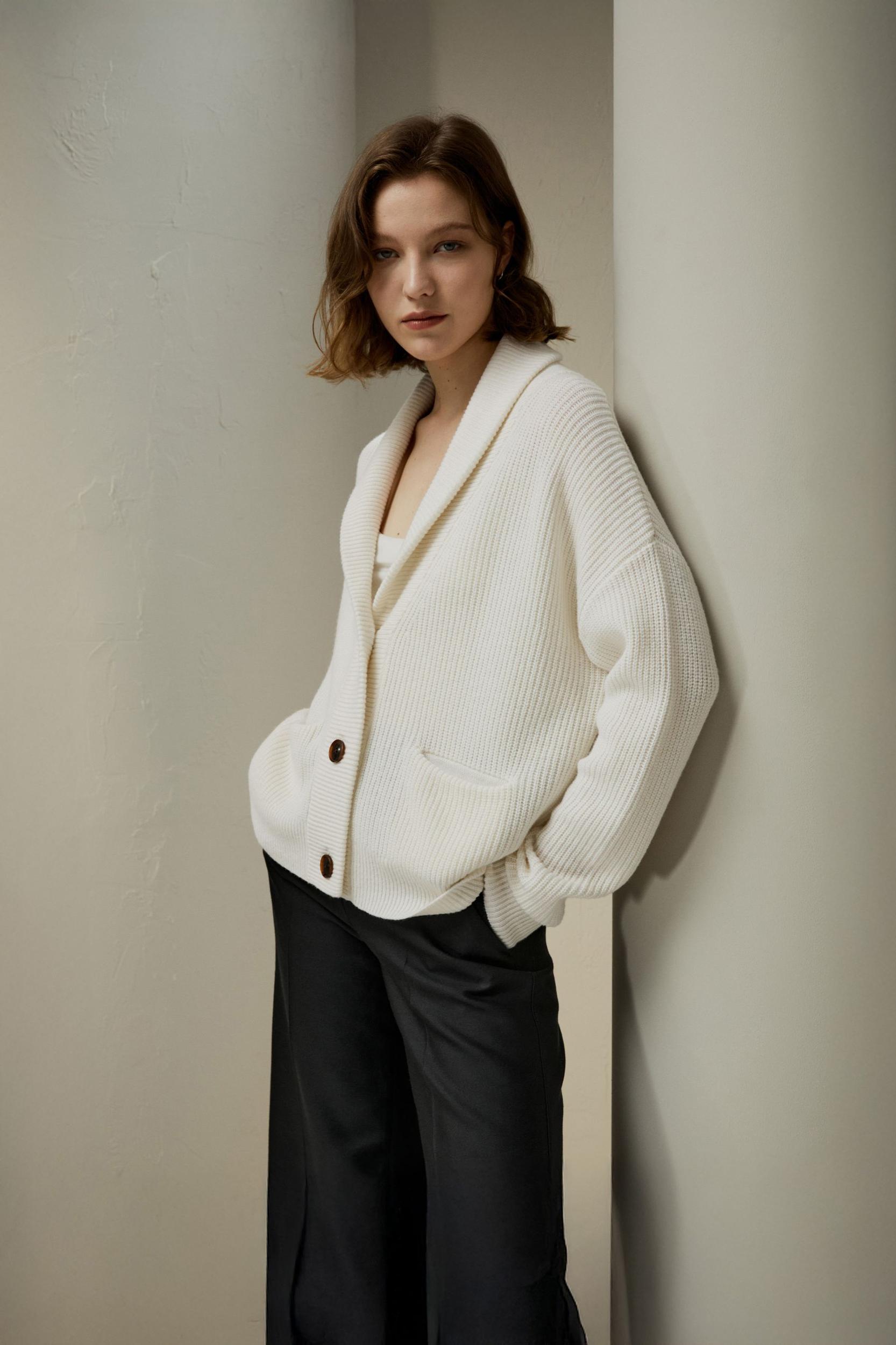 Wool-Cashmere Blend Shawl Collar Cardigan Product Image