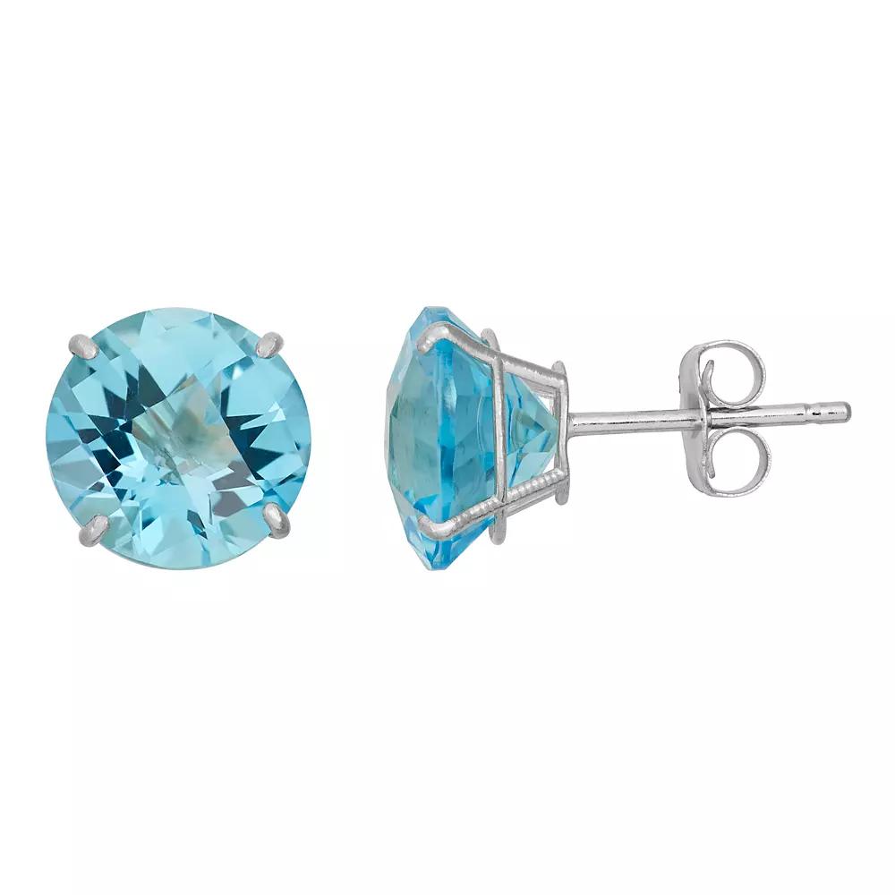 Swiss Blue Topaz 10k White Gold Stud Earrings, Women's Product Image