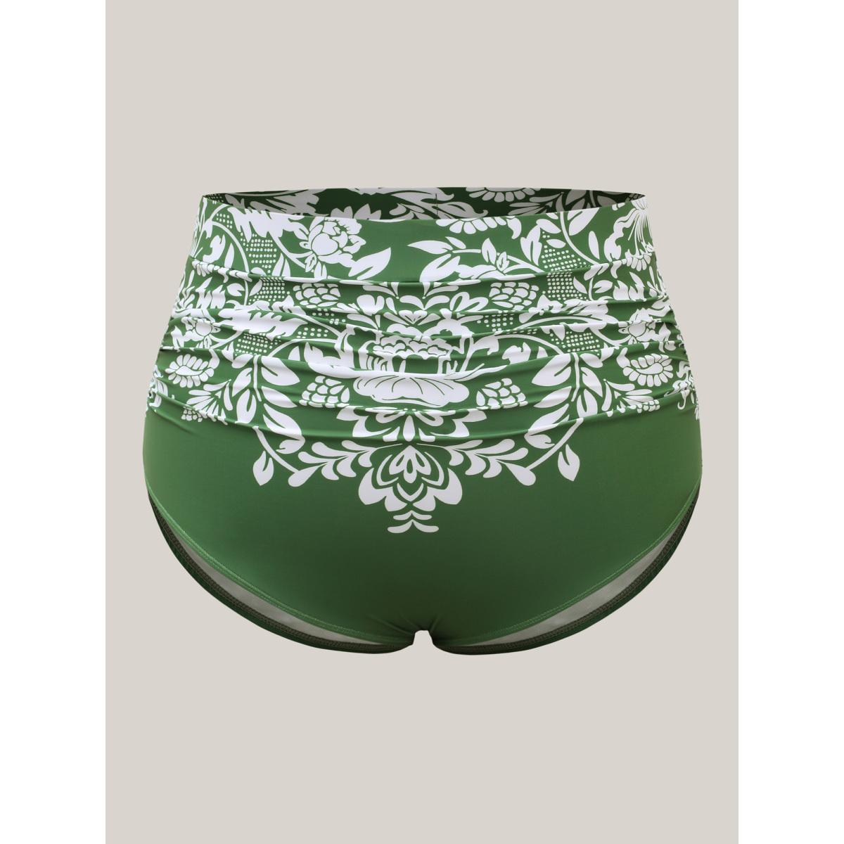 Plus Size Floral Print Cheeky Coverage Swim Bottoms Women's Swimwear Truegreen Beach Gathered High stretch Skinny High Rise Curve Swim Bottoms BloomChic 22-24/3X Product Image