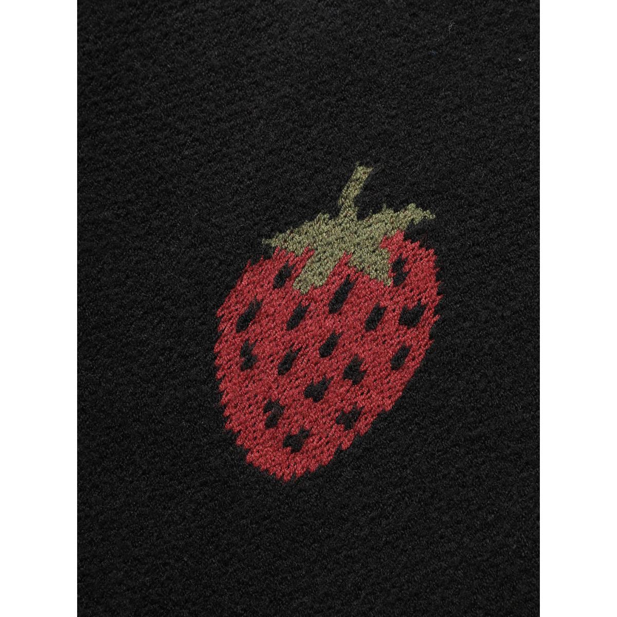 Plus Size Strawberry Jacquard Drop Shoulder Sleeve Pullover Black Women Casual Loose Long Sleeve Round Neck Everyday Pullovers BloomChic 22-24/3X Product Image