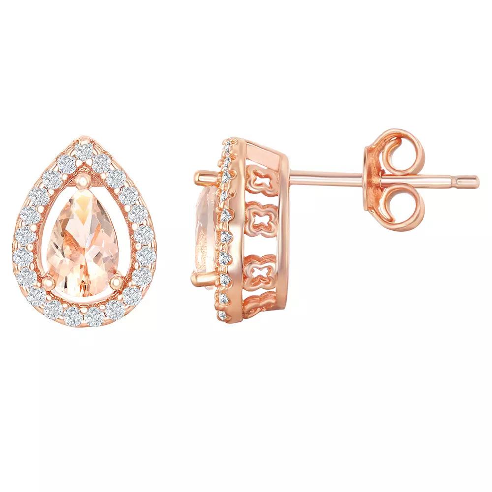 Sterling Silver Pear-Shaped Morganite Cubic Zirconia Stud Earrings, Women's, Pink Tone Product Image