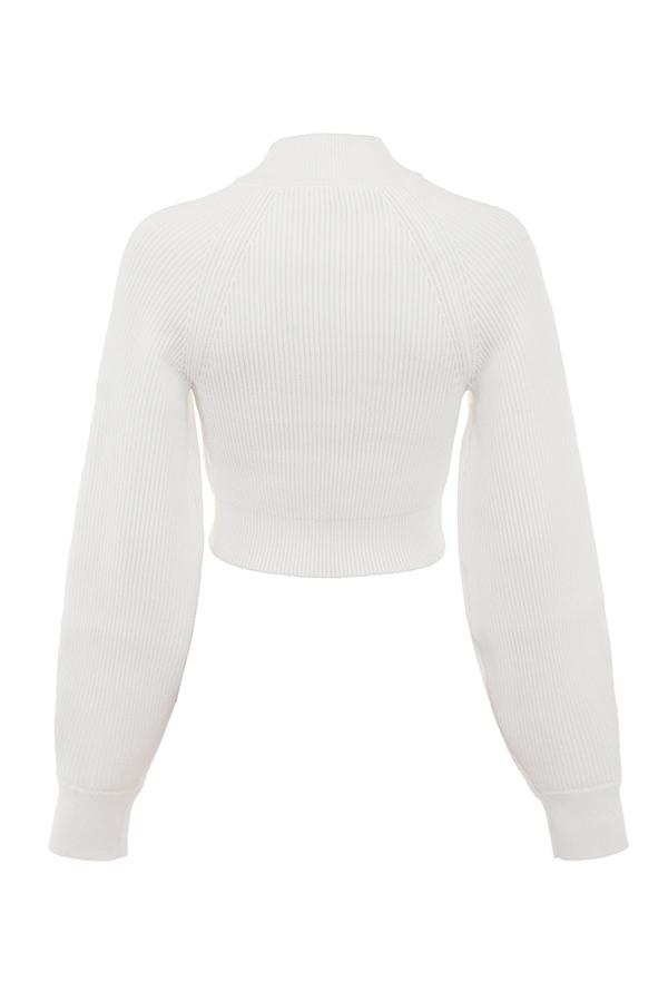 Reeva  white balloon sleeve ribbed sweater - sale Product Image