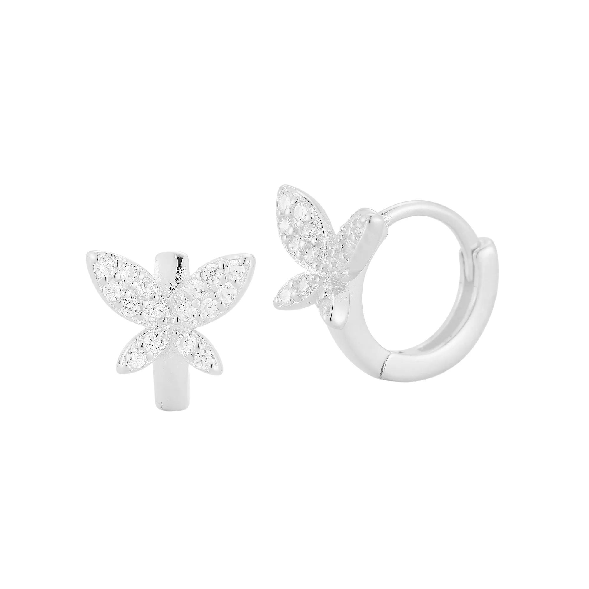 Sunkissed Sterling Cubic Zirconia Butterfly Hoop Earrings, Women's, Silver Tone Product Image