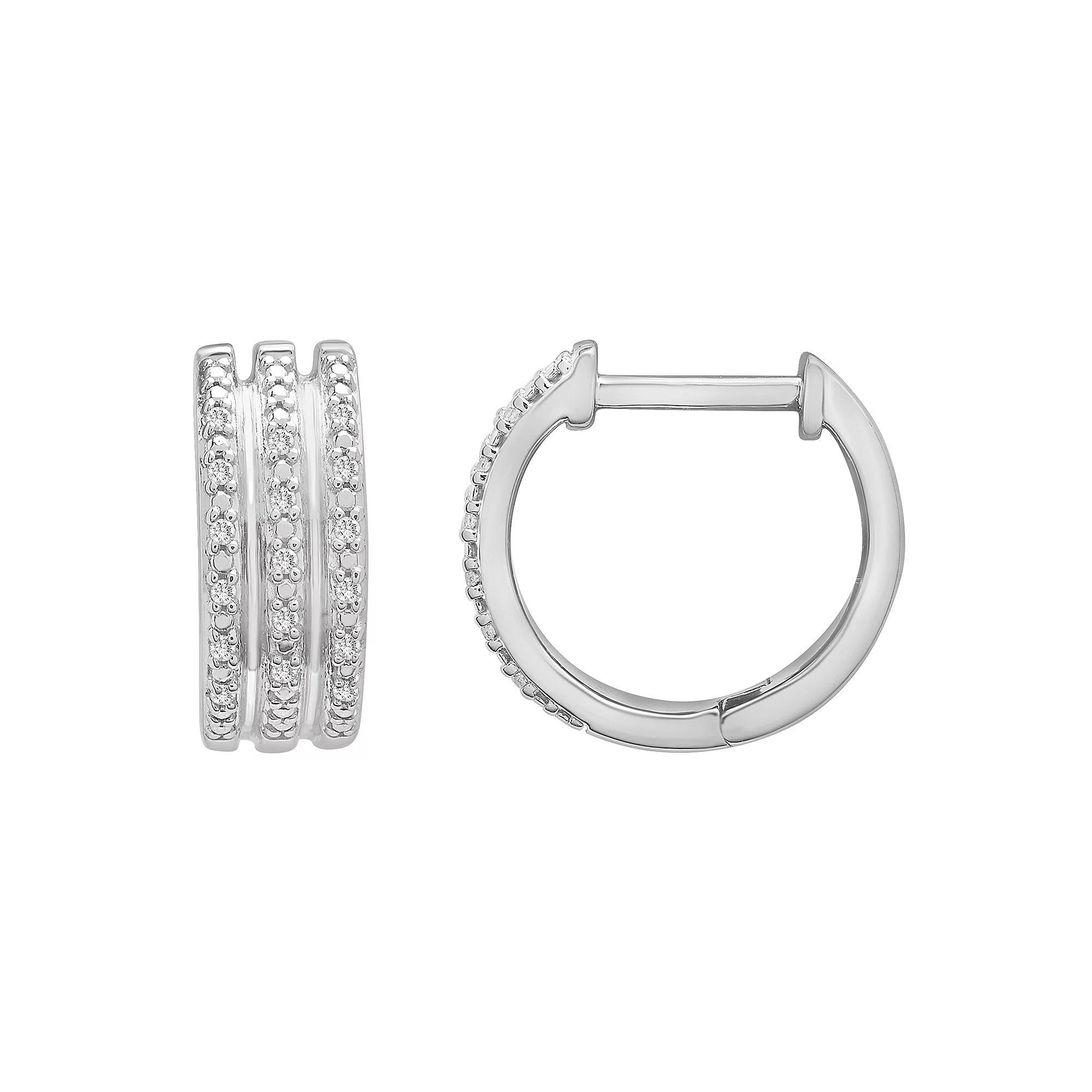 Sterling Silver 1/10 Carat T.W. Diamond Hoop Earrings, Women's Product Image