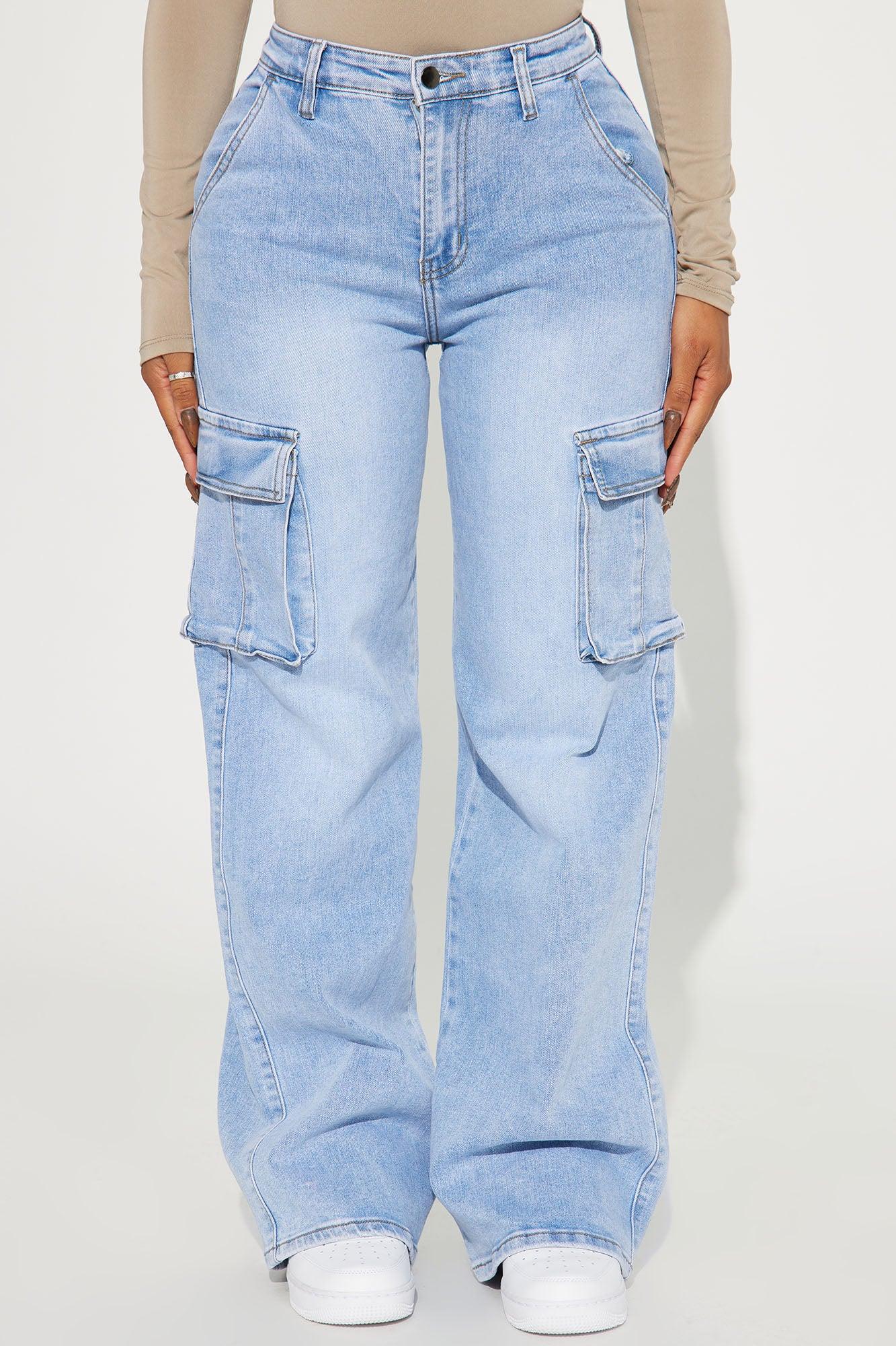 Not That Serious Stretch Cargo Jeans - Light Wash Product Image