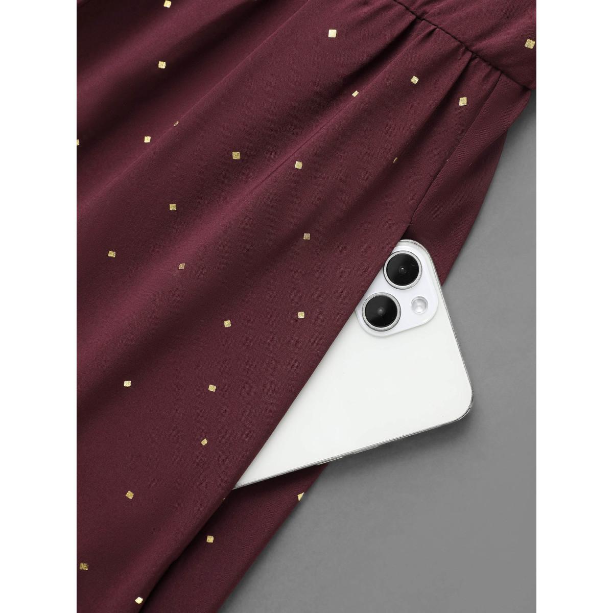 Plus Size Glitter Round Neck Belted Lantern Sleeve Dress Plum Women Party&Cocktail Texture Party Curvy Bloomchic 10/M Product Image