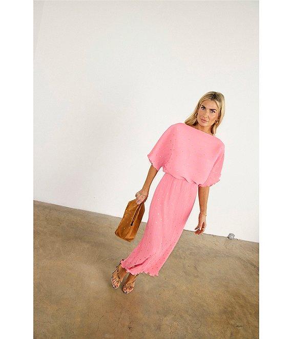 Never Fully Dressed Tilly Plisse Silver Fleck Print One Shoulder Neck Short Sleeve Midi Dress Product Image