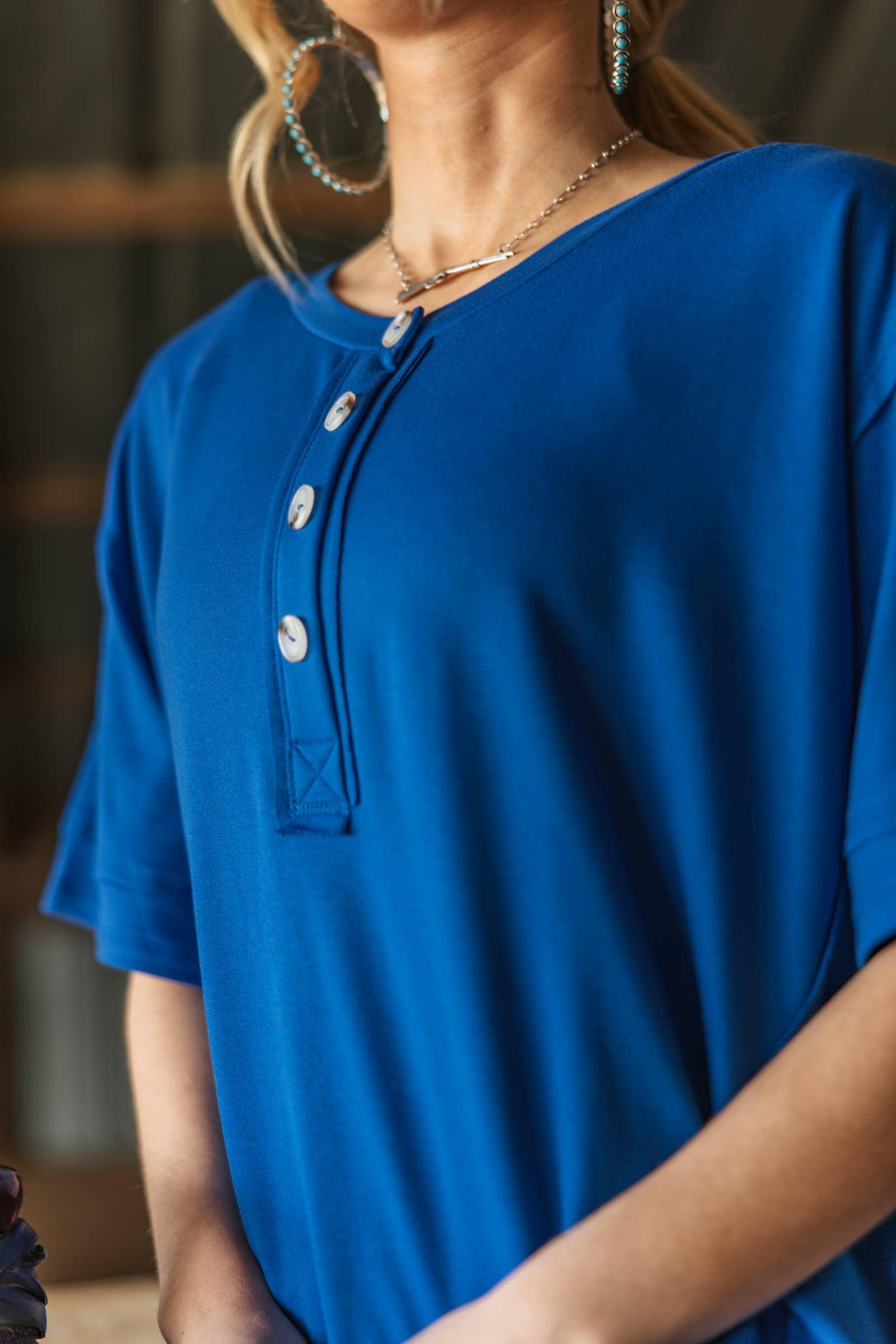 Front Button Detail Terry Cloth Top: KELLY GREEN Product Image