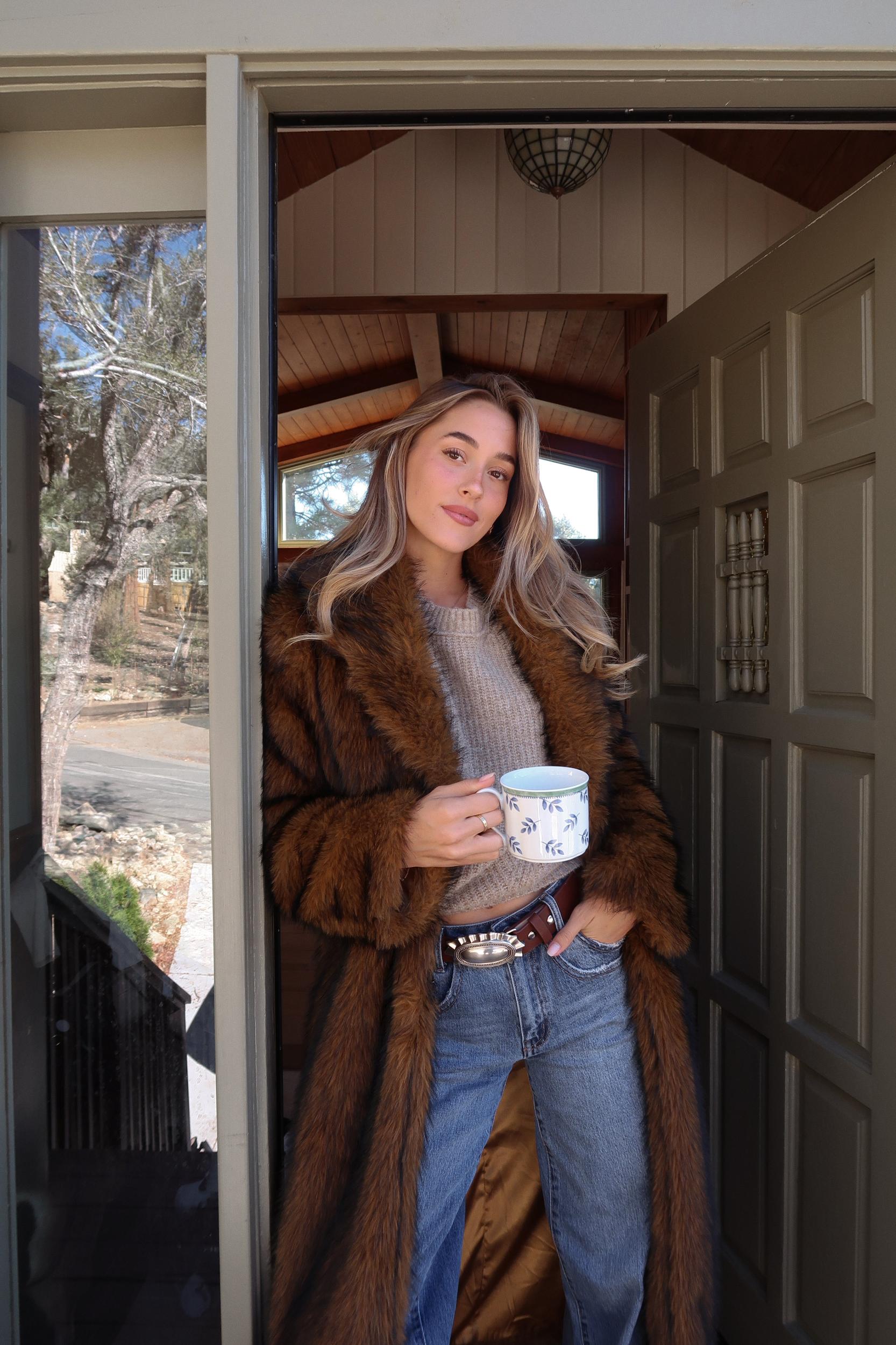 Manhattan Brown Faux Fur Coat Product Image