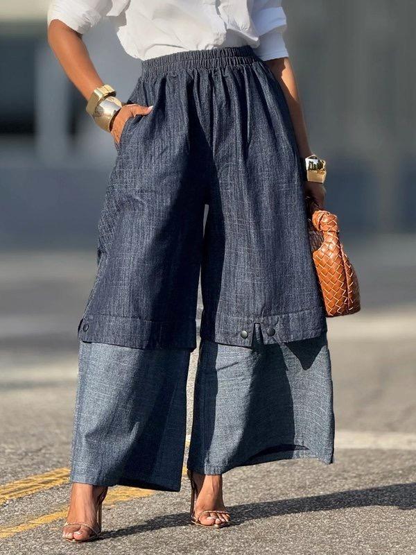 Loose Wide Leg Elasticity Jean Pants Bottoms Trousers Product Image