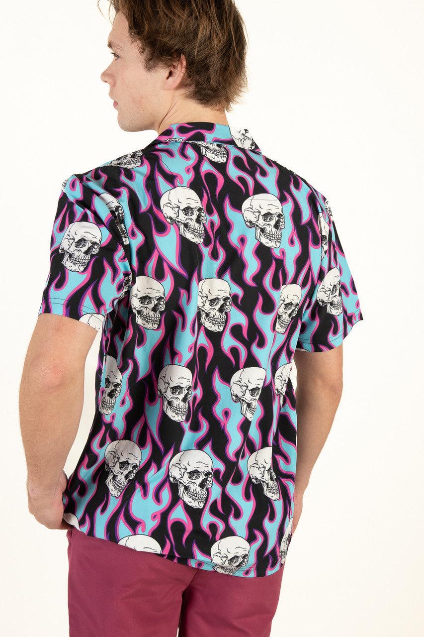 Y2K Flaming Skull Button Up Shirt Product Image