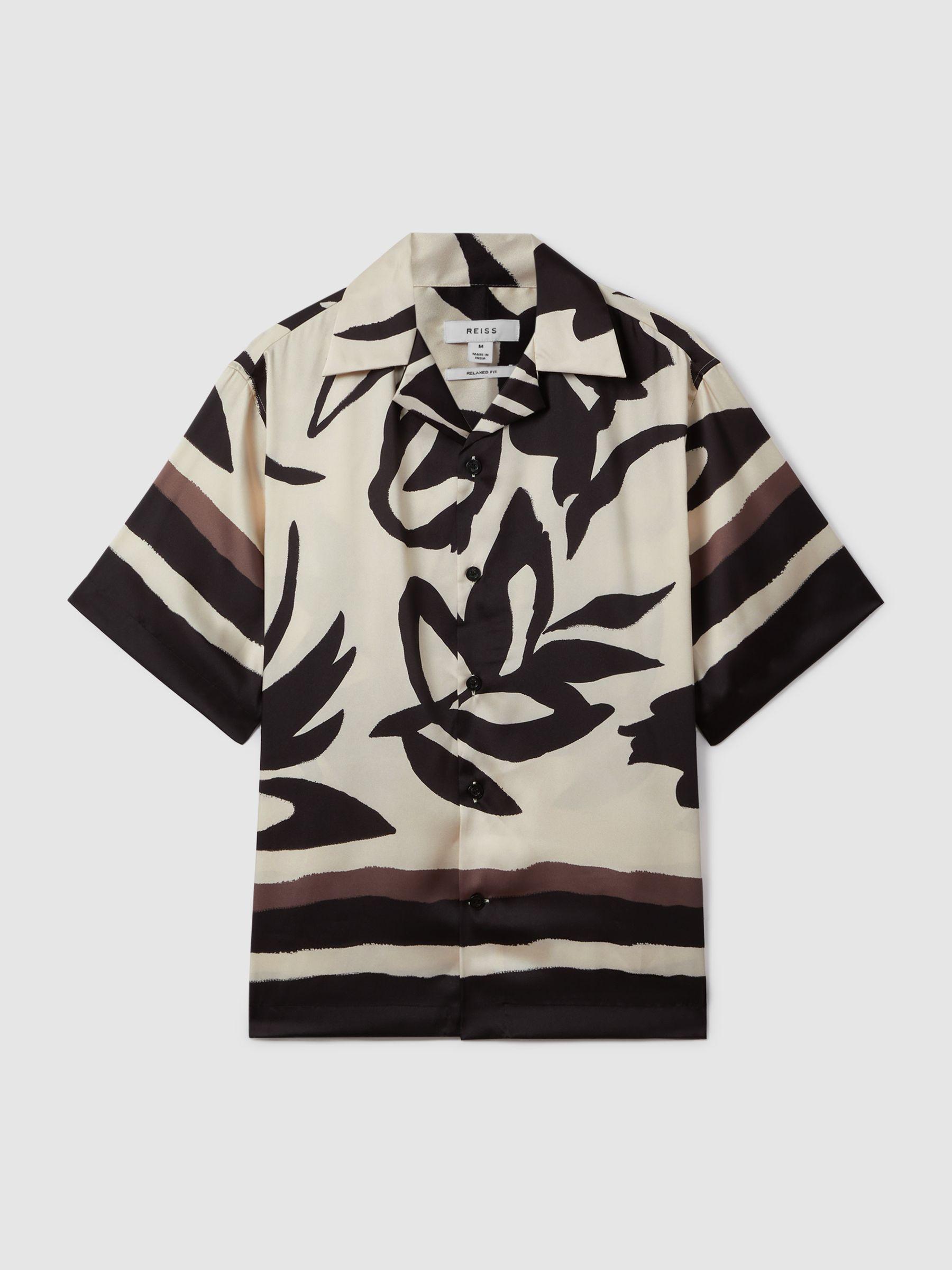 Relaxed Cuban Collar Shirt in Black/Ecru Product Image