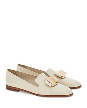 Ferragamo Womens Bow Patent Leather Loafers Product Image