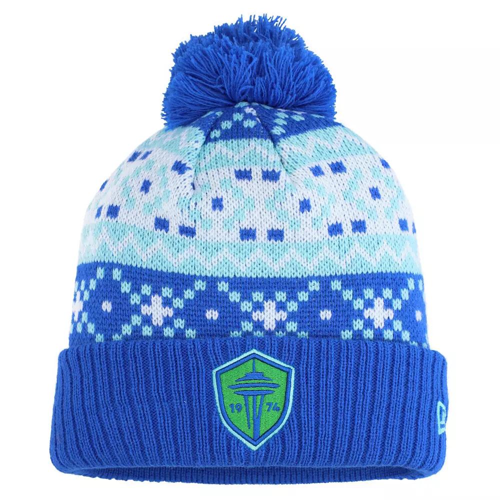 Men's New Era Blue Seattle Sounders FC Nostalgia Cuffed Knit Hat with Pom Product Image