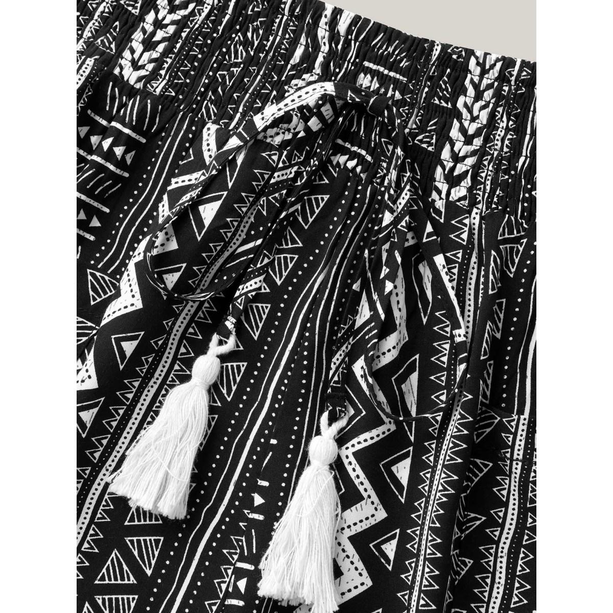 Plus Size Boho Stripes Tassels Jogger Pants Women Black Resort Mid Rise Vacation Pants BloomChic 26/4X Product Image