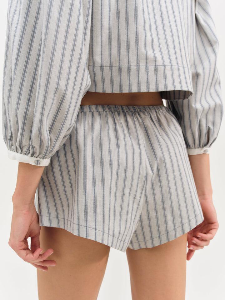 Linen Stripe Shorts — Blue Product Image