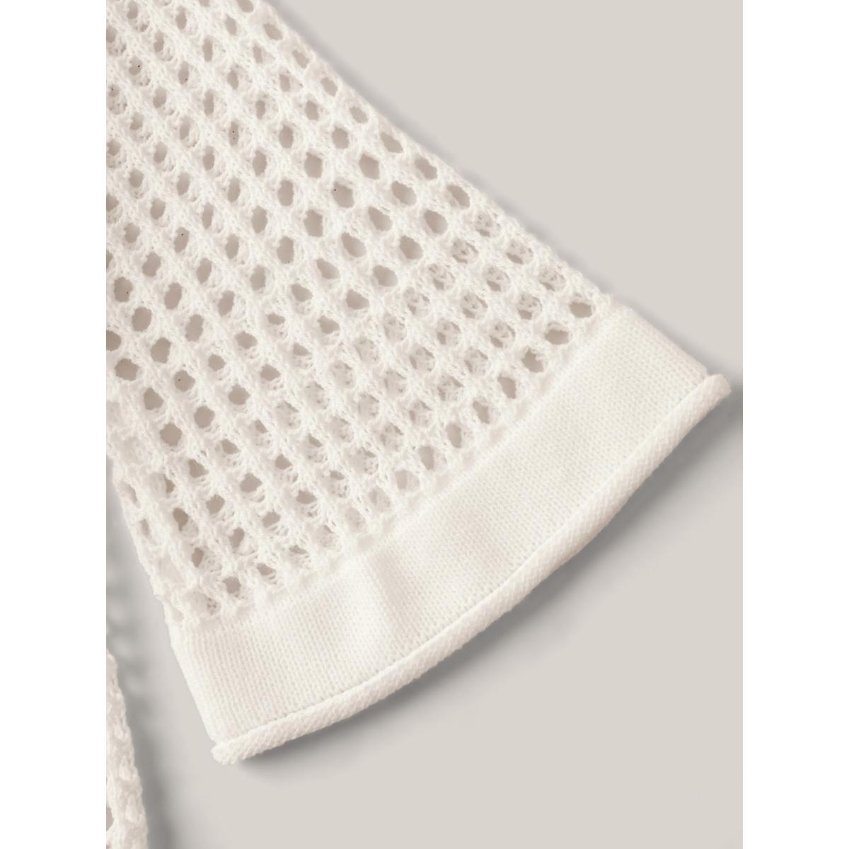 Plus Size Crochet Drop Shoulder Slit Swim Cover-Up Women's Swimwear Ivory Beach Loose Texture Curve Swim Cover Ups BloomChic 28/5X Product Image