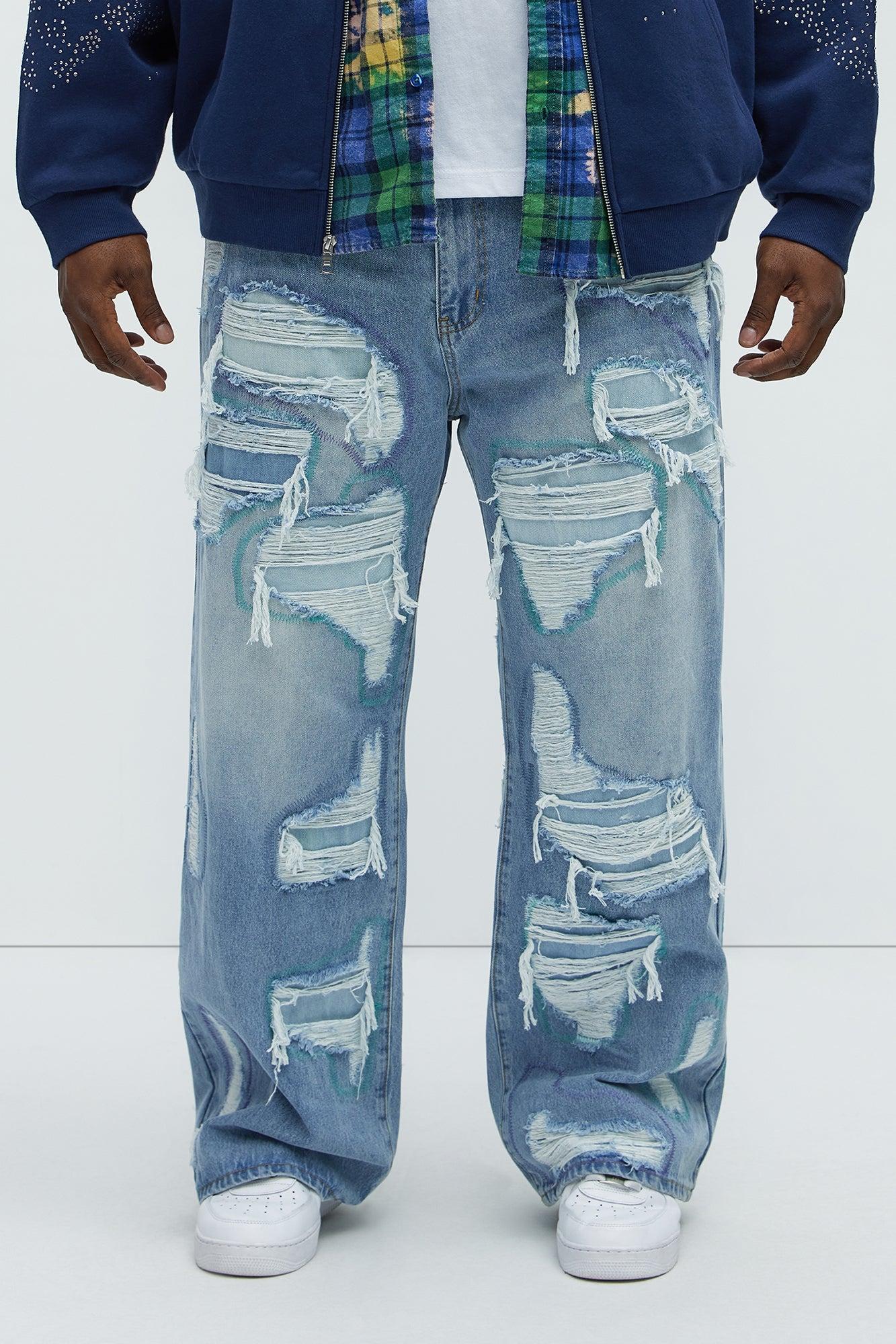 Worn All Over Distressed Baggy Jeans - Light Wash Product Image