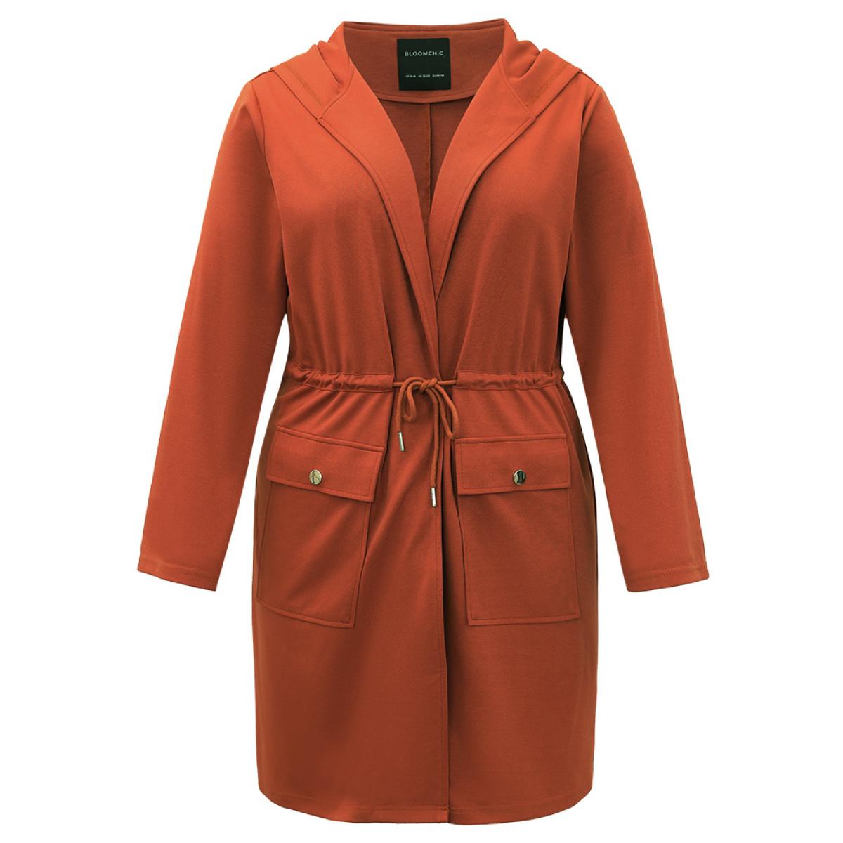Plus Size Halloween Plain Hooded Pocket Drawstring Knot Coat Women OrangeRed Casual Plain Ladies Dailywear Winter Coats BloomChic 28/5X Product Image