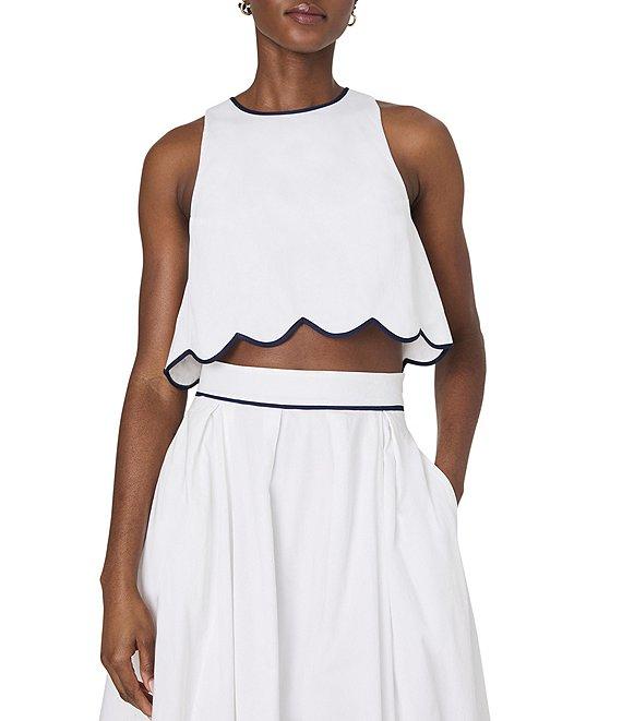 French Connection Alexis Crew Neck Sleeveless Scallop Top Product Image