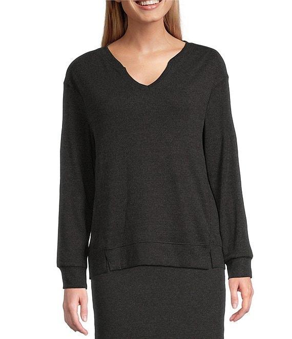 Westbound Notch Neck Long Sleeve Ribbed Top Product Image