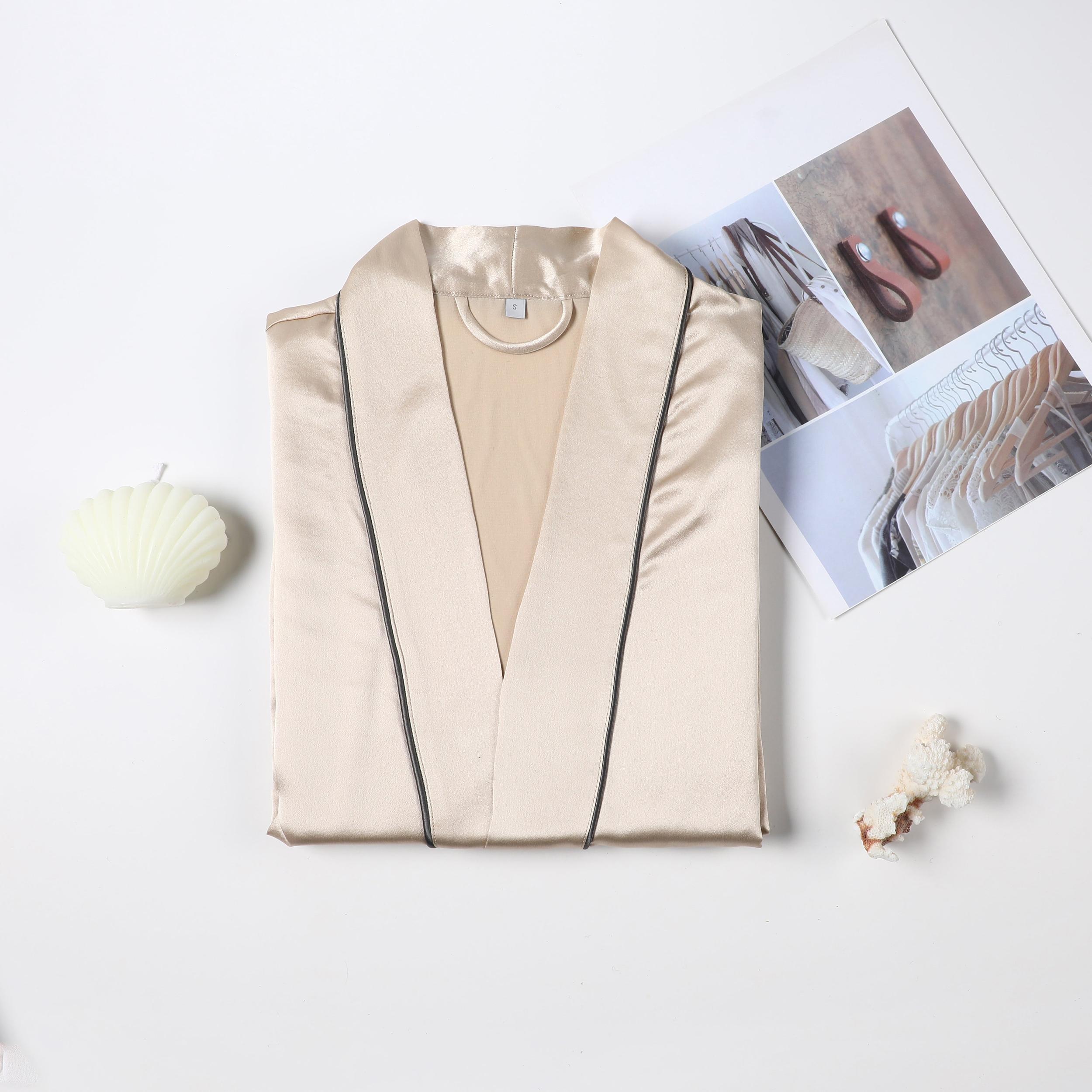 Gift Set | Pure Silk Beige Kimono Robe & Slip Dress | 22 Momme | Float Collection Product Image