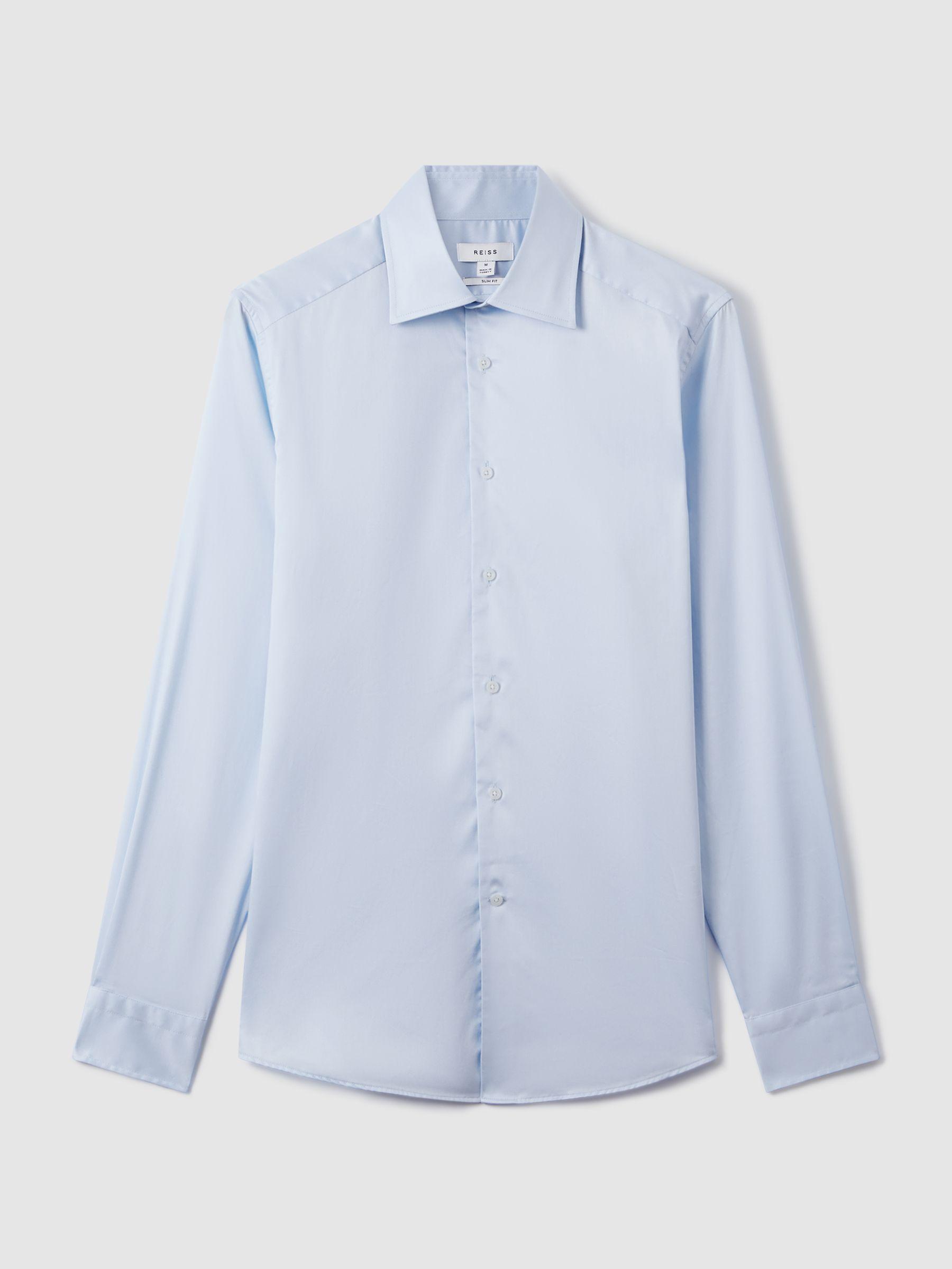 Slim Fit Cotton Blend Shirt in Blue Product Image