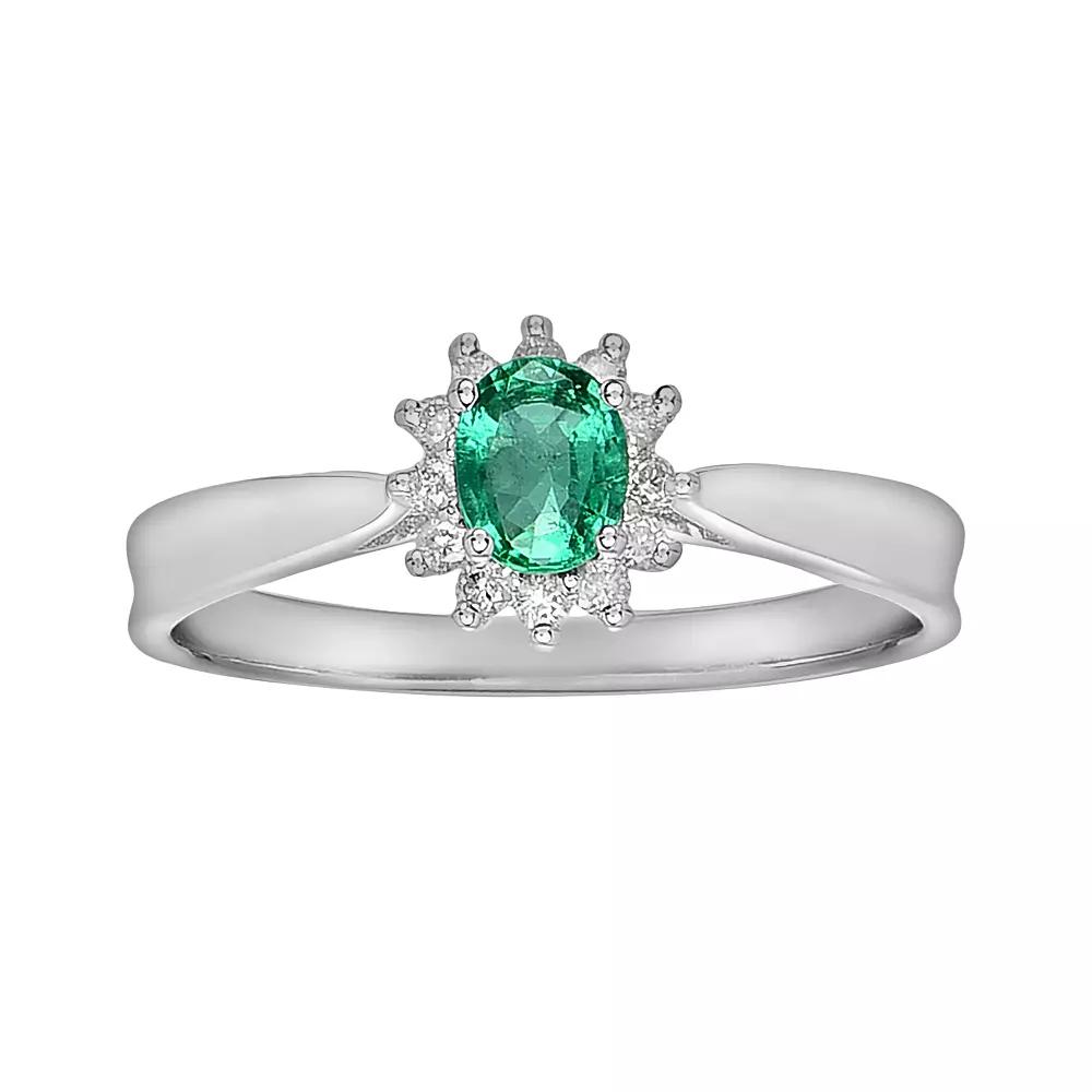 Oro Leoni 14k White Gold 1/10-ct. T.W. Diamond and Emerald Ring, Women's,  Product Image