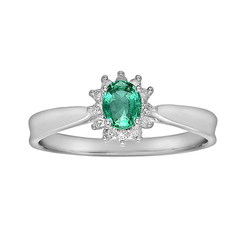 Oro Leoni 14k White Gold 1/10-ct. T.W. Diamond and Emerald Ring, Women's,  Product Image