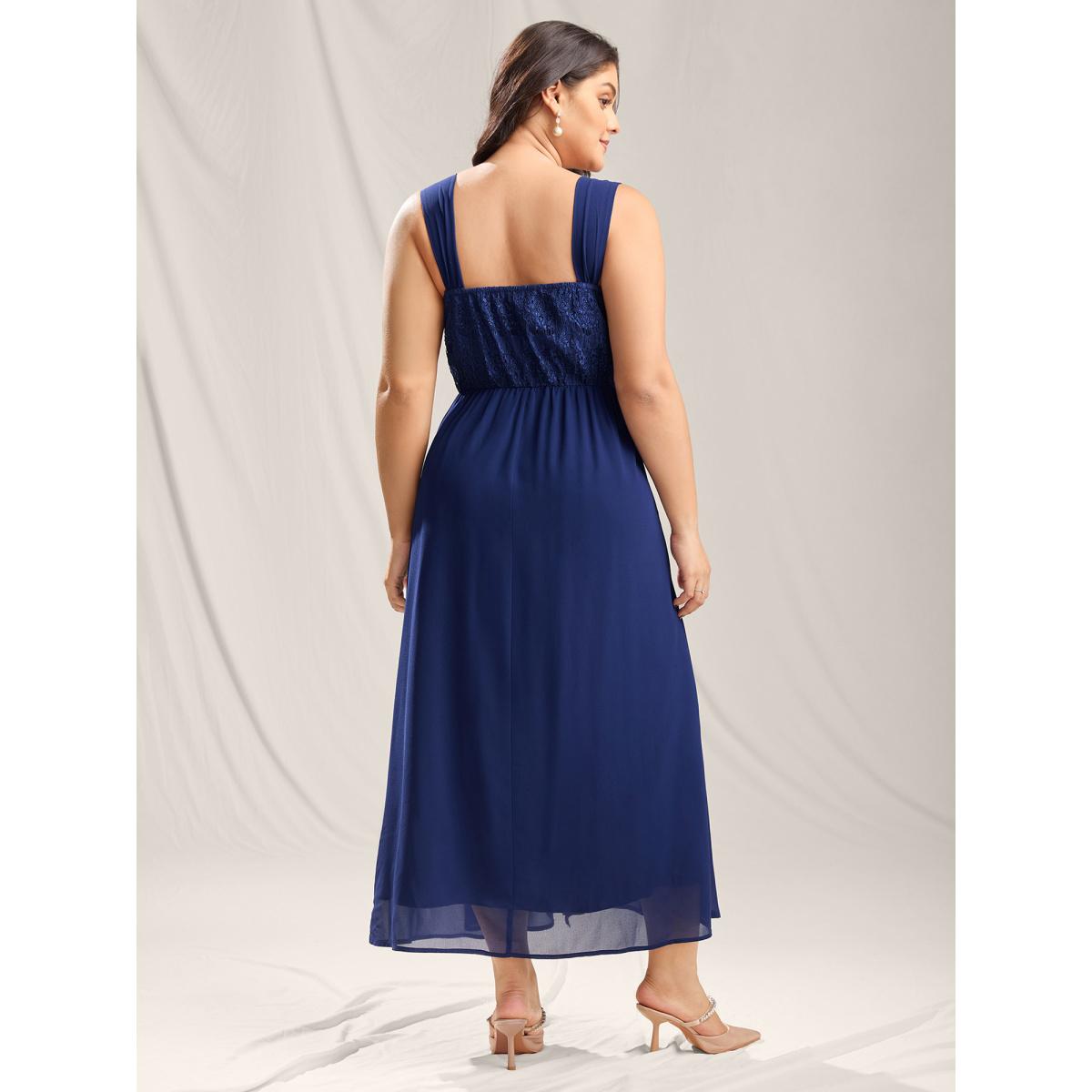 Plus Size Lace Corset Flared Hem Midi Dress Indigo Women Heart neckline Sleeveless Curvy BloomChic 14-16/1X Product Image