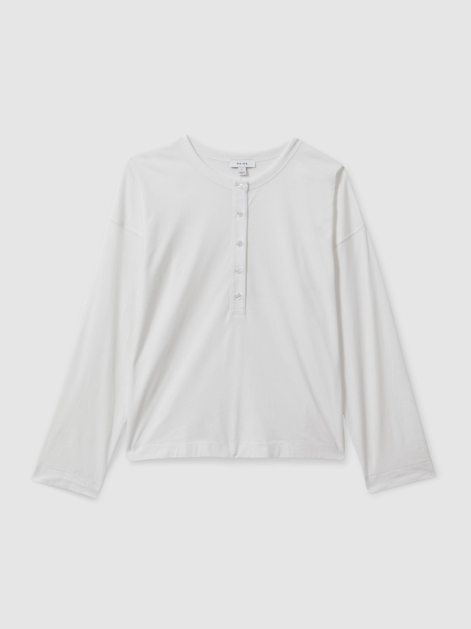 Cotton Henley Top in White Product Image