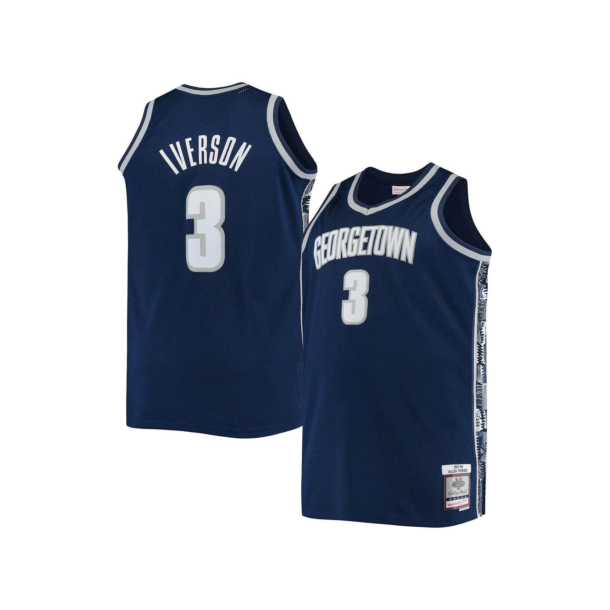 Men's Mitchell & Ness Allen Iverson Navy Georgetown Hoyas Big & Tall 1995-96 Replica Player Jersey, Size: 2XLT, Grg Blue Product Image