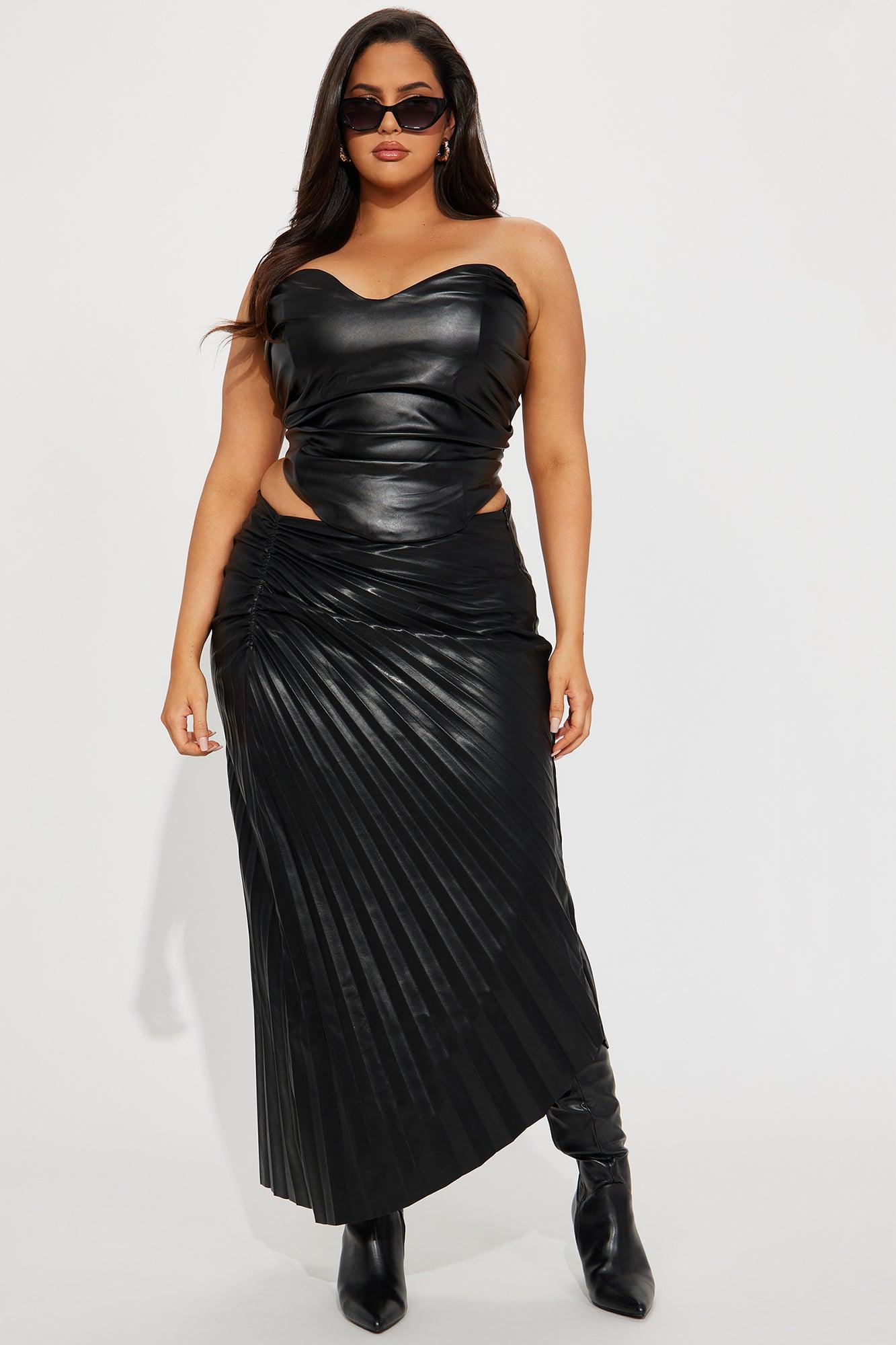 Dinner Date Faux Leather Midi Skirt - Black Product Image