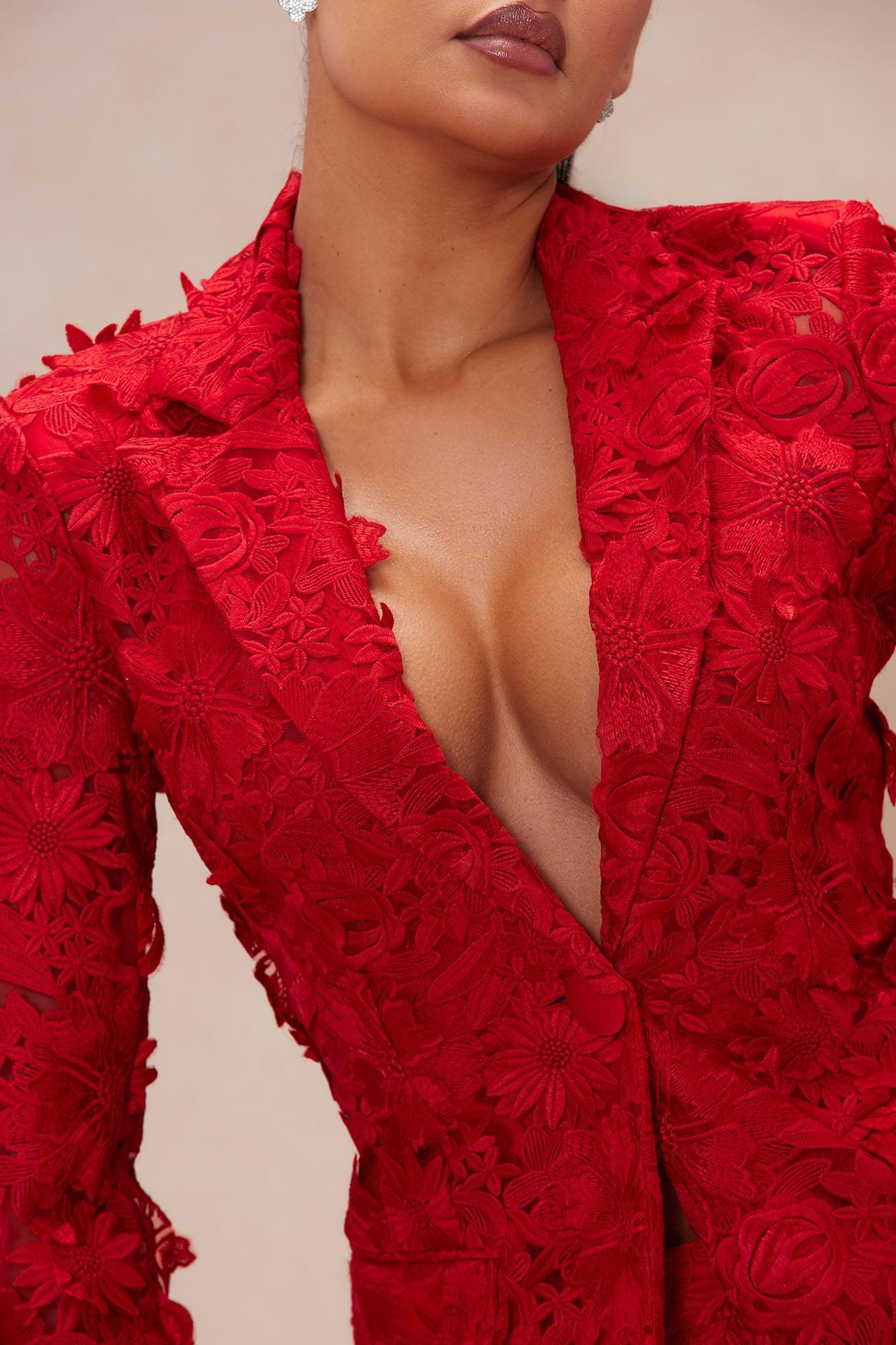 Denise Embroidered Blazer - Red Product Image