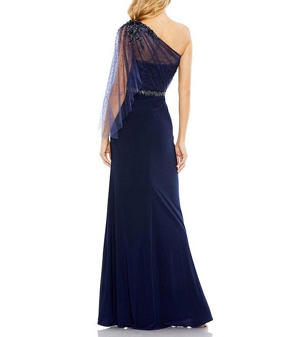 Mac Duggal Embellished One Shoulder Asymmetrical Draped Gown Product Image