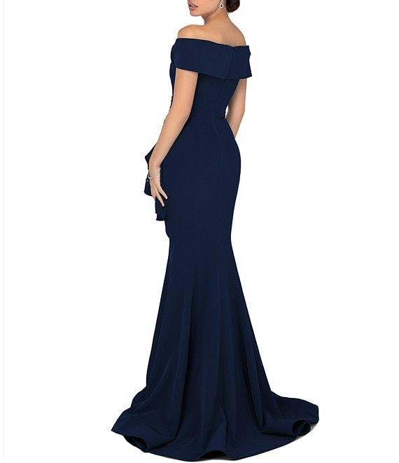 Terani Couture Off-the-Shoulder Short Sleeve Peplum Beaded Applique Mermaid Gown Product Image