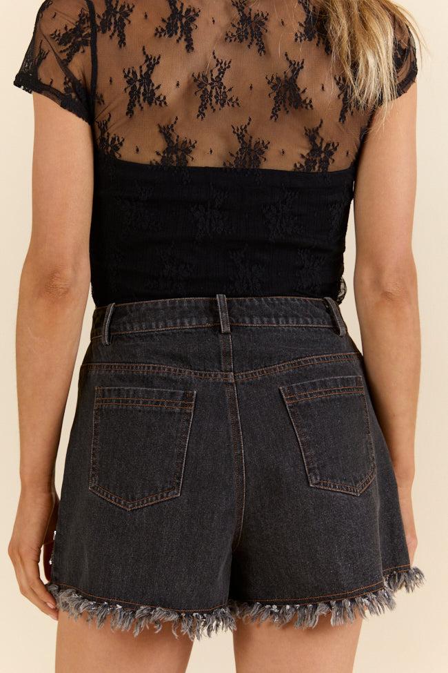 Rhinestone Riff Black Wash Embellished Denim Shorts FINAL SALE Product Image