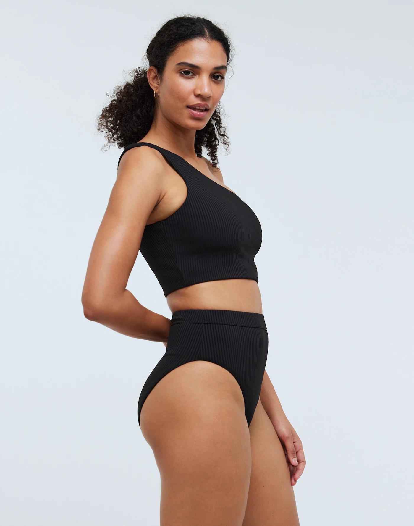 Ribbed High-Rise Bikini Bottom Product Image