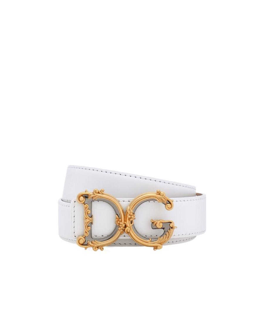 DOLCE & GABBANA Baroque Dg Logo Buckle Belt In Calf Leather In White Product Image